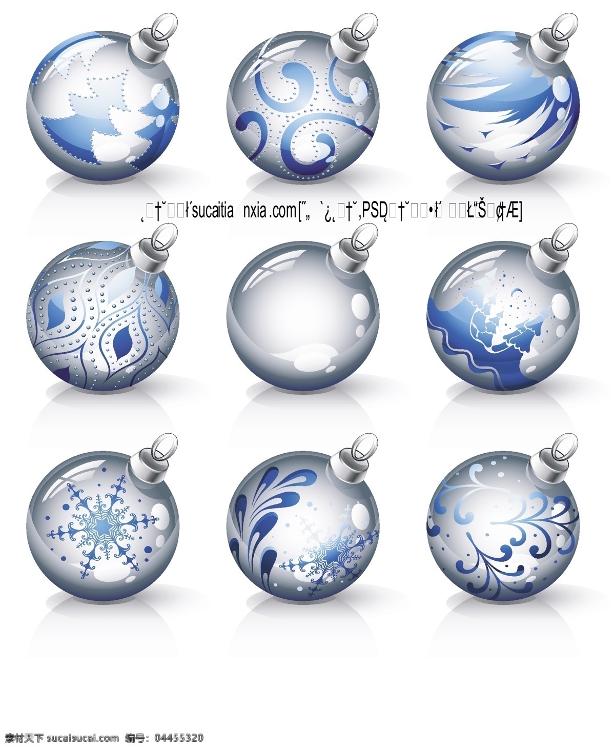 银色 圣诞 装饰 球 矢量图 挂 蓝色 花纹 吊球