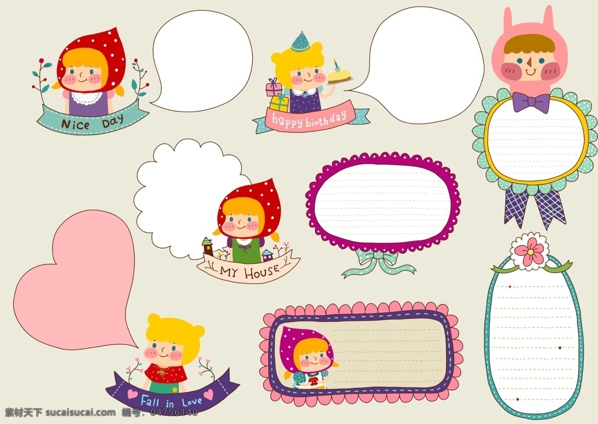小红帽 对话框 psd素材 插画 女孩 气泡框 psd源文件