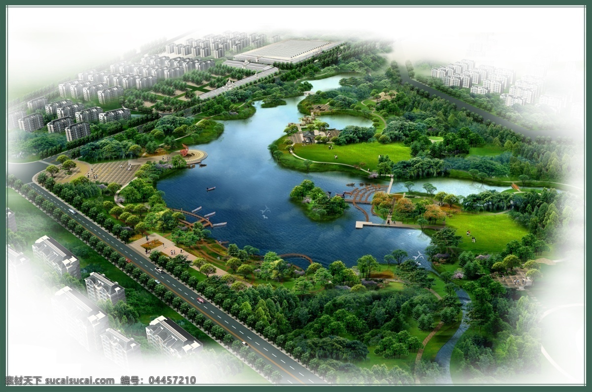 中心 水景 鸟瞰图 中心水景 景观 效果图 分层 实用 环境设计 园林设计