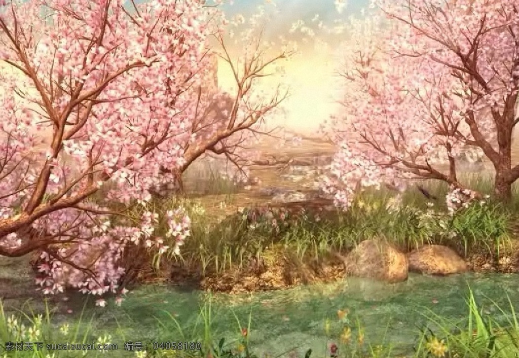 桃花动画素材 树林 背景 动画 花开背景动画 中国 风景 flash 源文件 fla