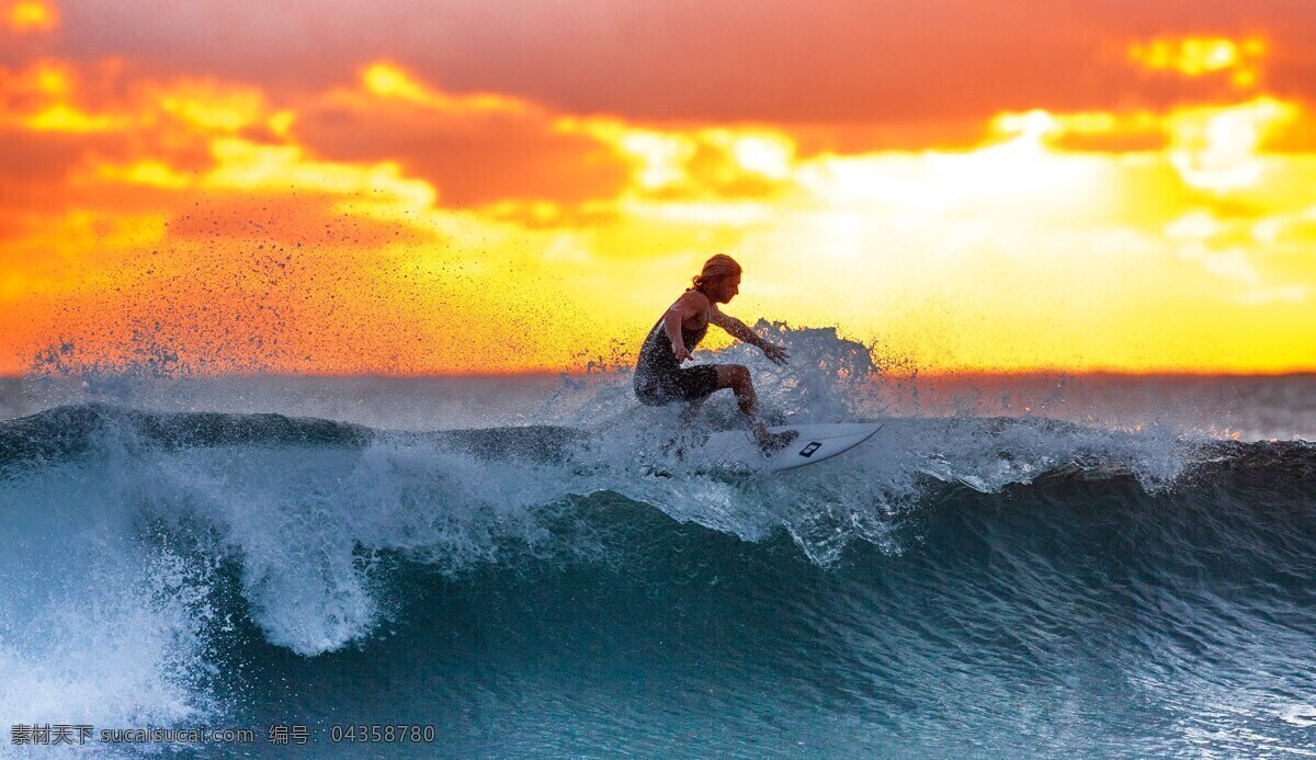 冲浪 滑板 极限运动 水上运动 运动 海浪 海 泡沫 日落 天空 红云 晚霞 文化艺术 体育运动