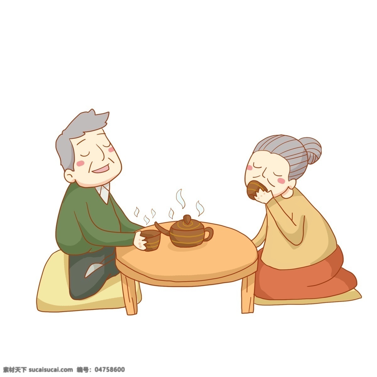 喝 养生 茶 爷爷 奶奶 免 抠 养生滋补 食物 养生茶 爷爷奶奶 茶壶 茶桌 茶杯 健康 饮用 品茶 长生 冒着热气 坐着喝茶