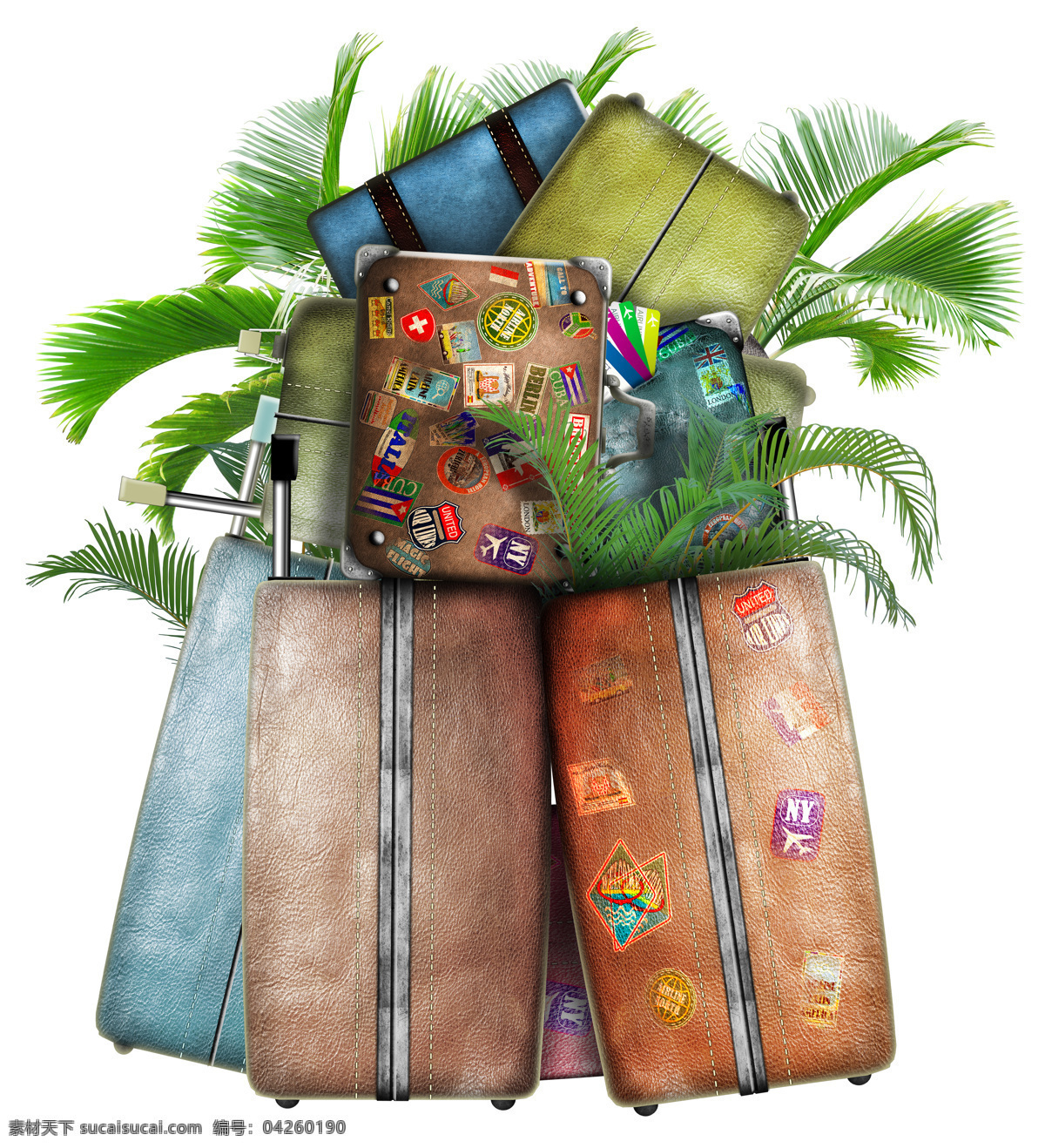 堆满 行李箱 椰子树 标签 旅游 旅行 其他类别 环境家居 白色