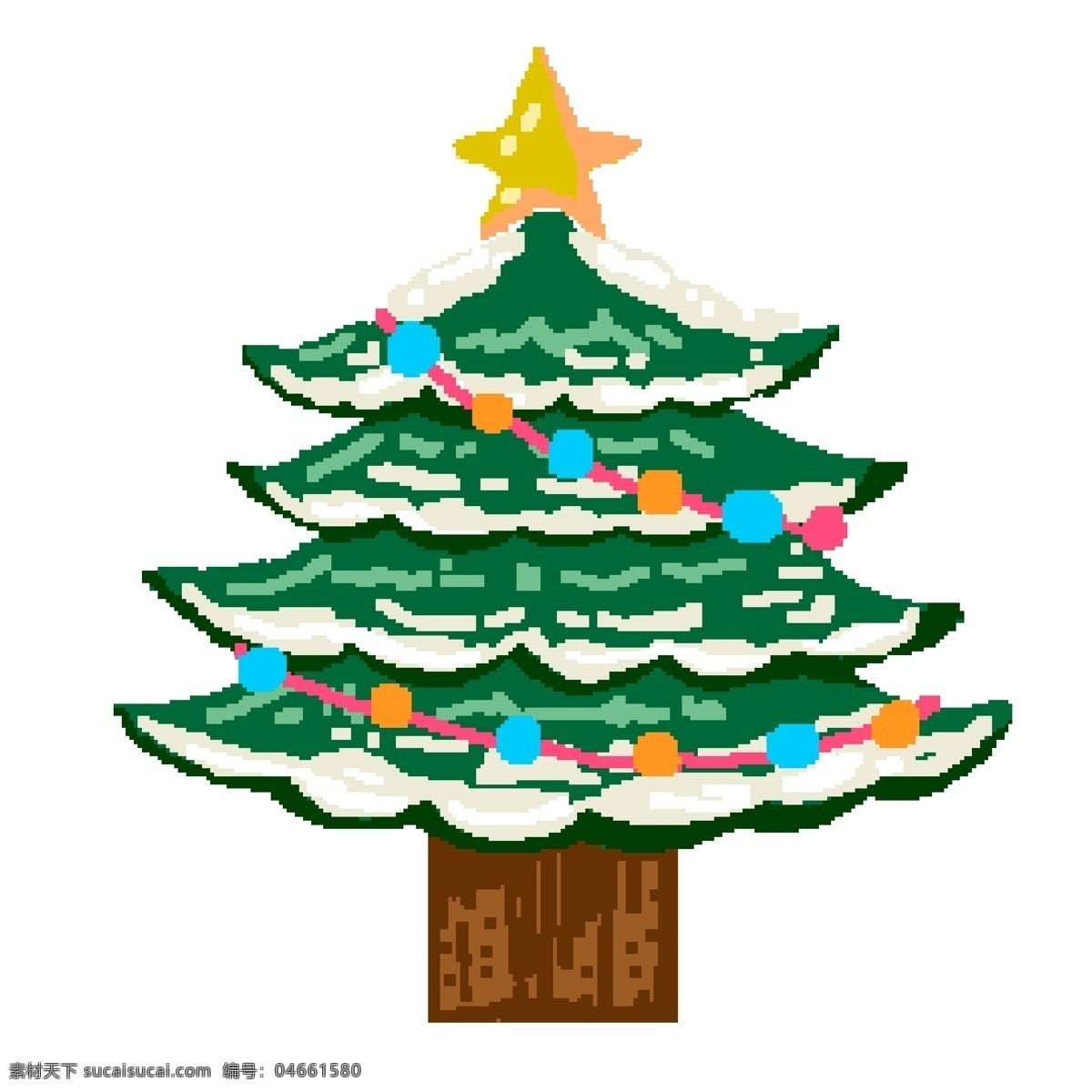 彩绘 棵 圣诞树 商用 元素 复古 圣诞节 节日装饰 像素化 80年代复古