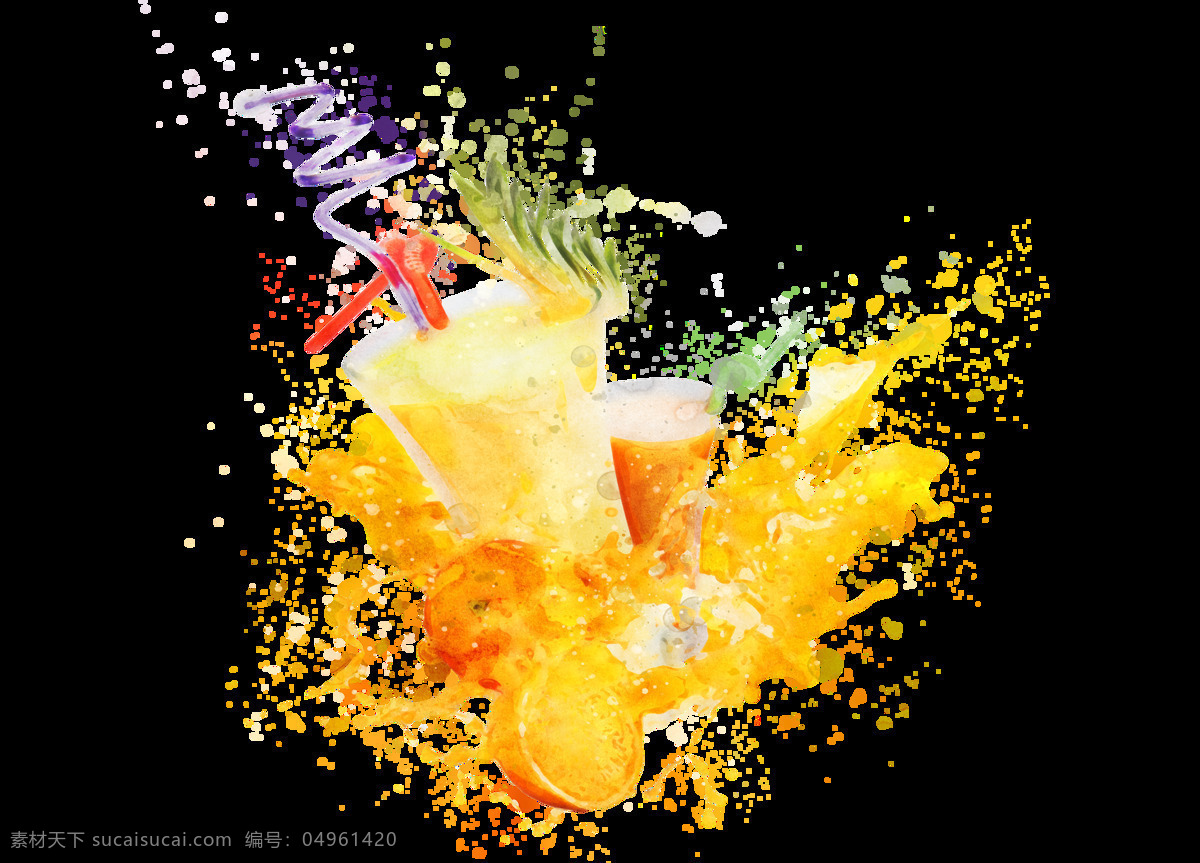 矢量 手绘 喷洒 果汁 元素 黄色 新鲜 透明元素 png元素 免抠元素