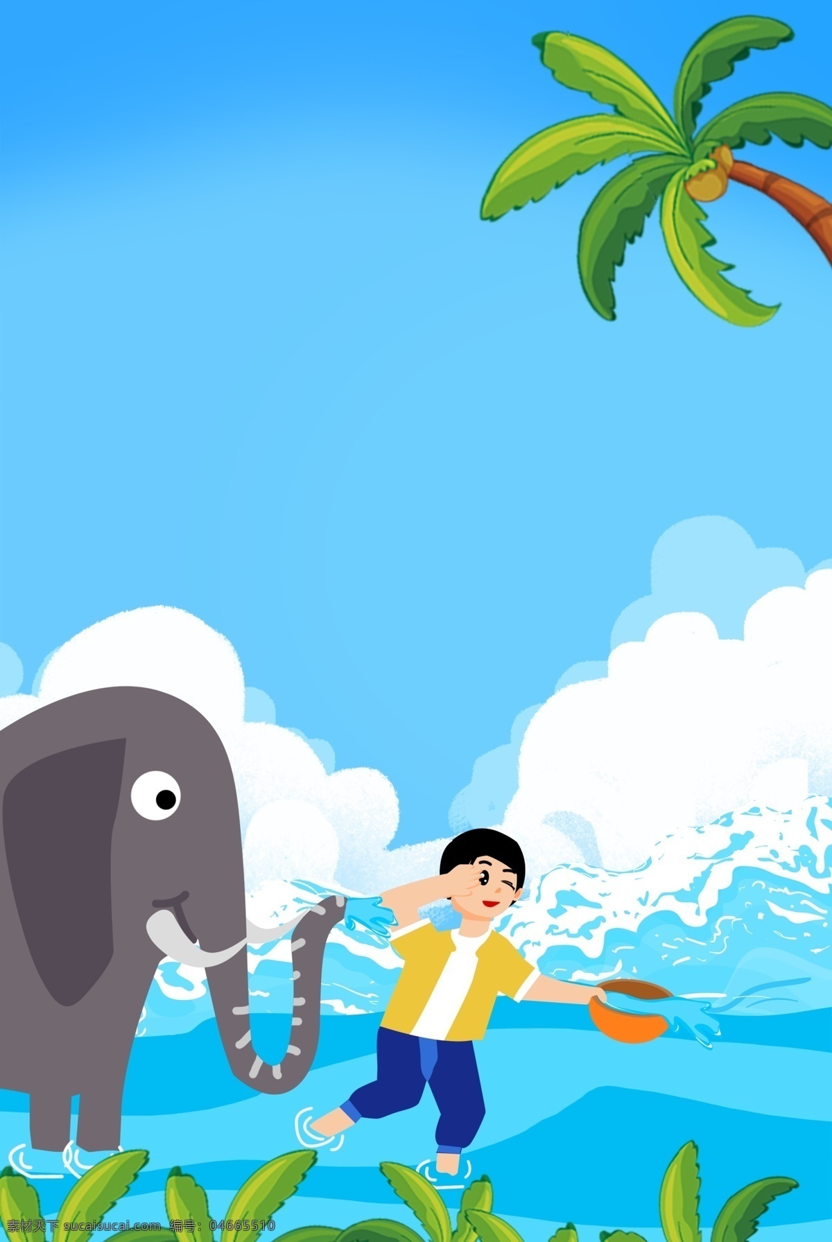 泰国 泼水节 大象 清新 卡通 海报 泼水狂欢节 泰国风俗 民族风情 泰国泼水节