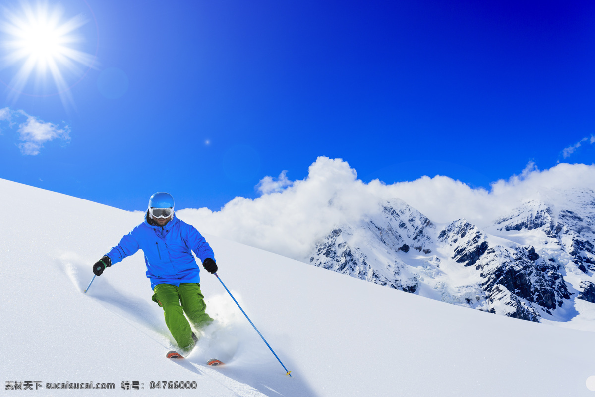 雪山 滑雪 男人 滑雪运动员 滑雪场风景 雪地风景 美丽雪景 体育运动 生活百科 蓝色