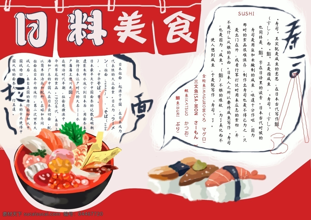 手绘 日本料理 美食 小报 拉面 寿司 手绘美食 手绘日料 日料 手绘拉面 手绘寿司 日式拉面 美食手抄报 美食小报 日本美食