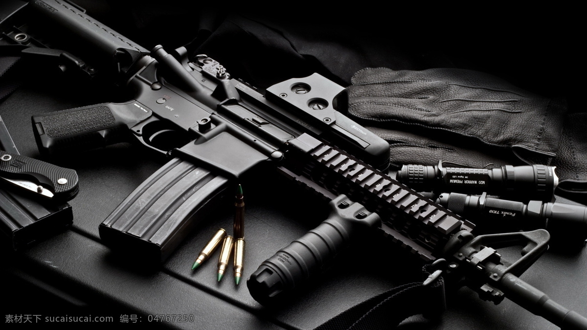 黑色 调 枪械 m16 冲锋枪 背景图片