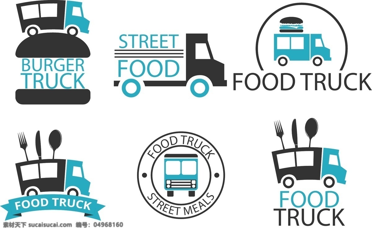 蓝色 快餐 车 标志 矢量 创意 汽车 餐饮 商标 英文 快餐车 食品标志