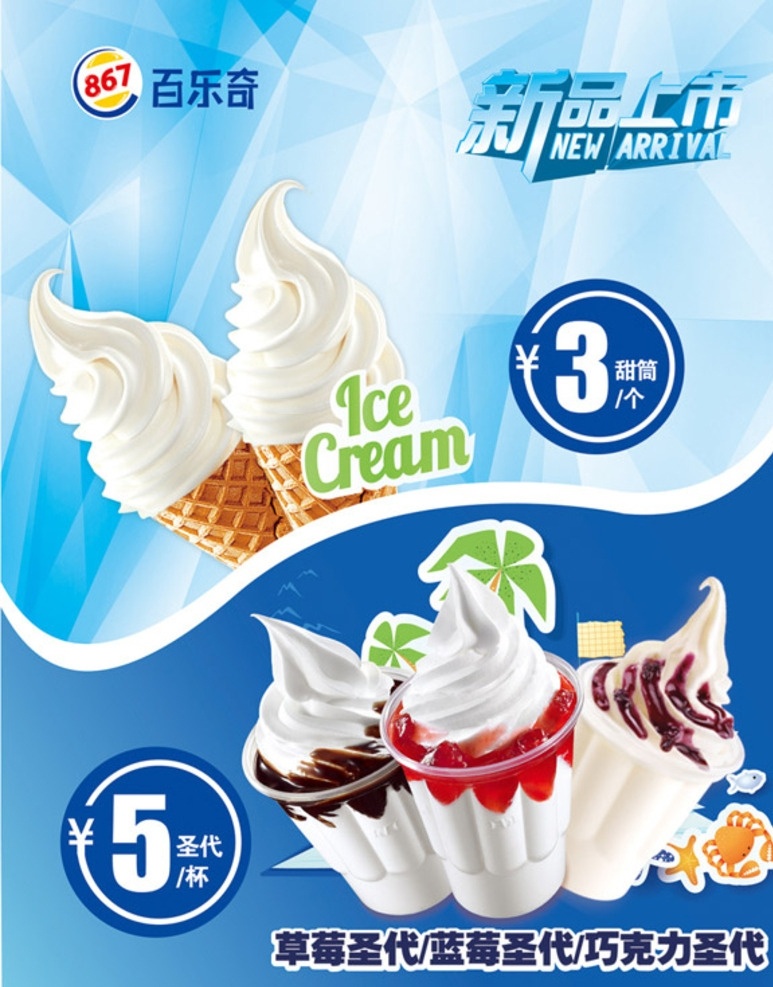 冰淇淋圣代 海报 冰淇淋 圣代 甜品海报 新品上市 百乐奇 巧克力圣代 蓝莓圣代 草莓圣代