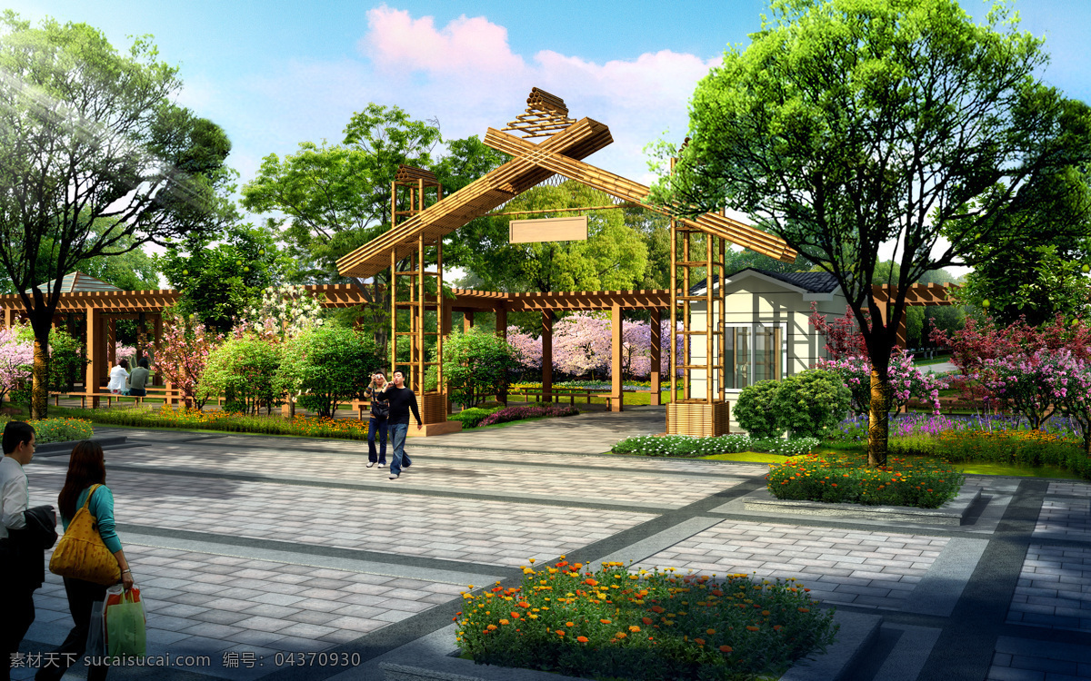 牌坊 景观设计 效果图 大浦乡村 生态餐厅 环境设计