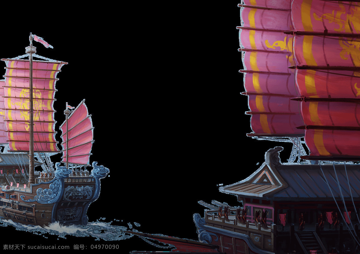 中国 古代 战船 插画 海报 元素 png元素 轮船 免抠元素 透明元素 游戏 中国风