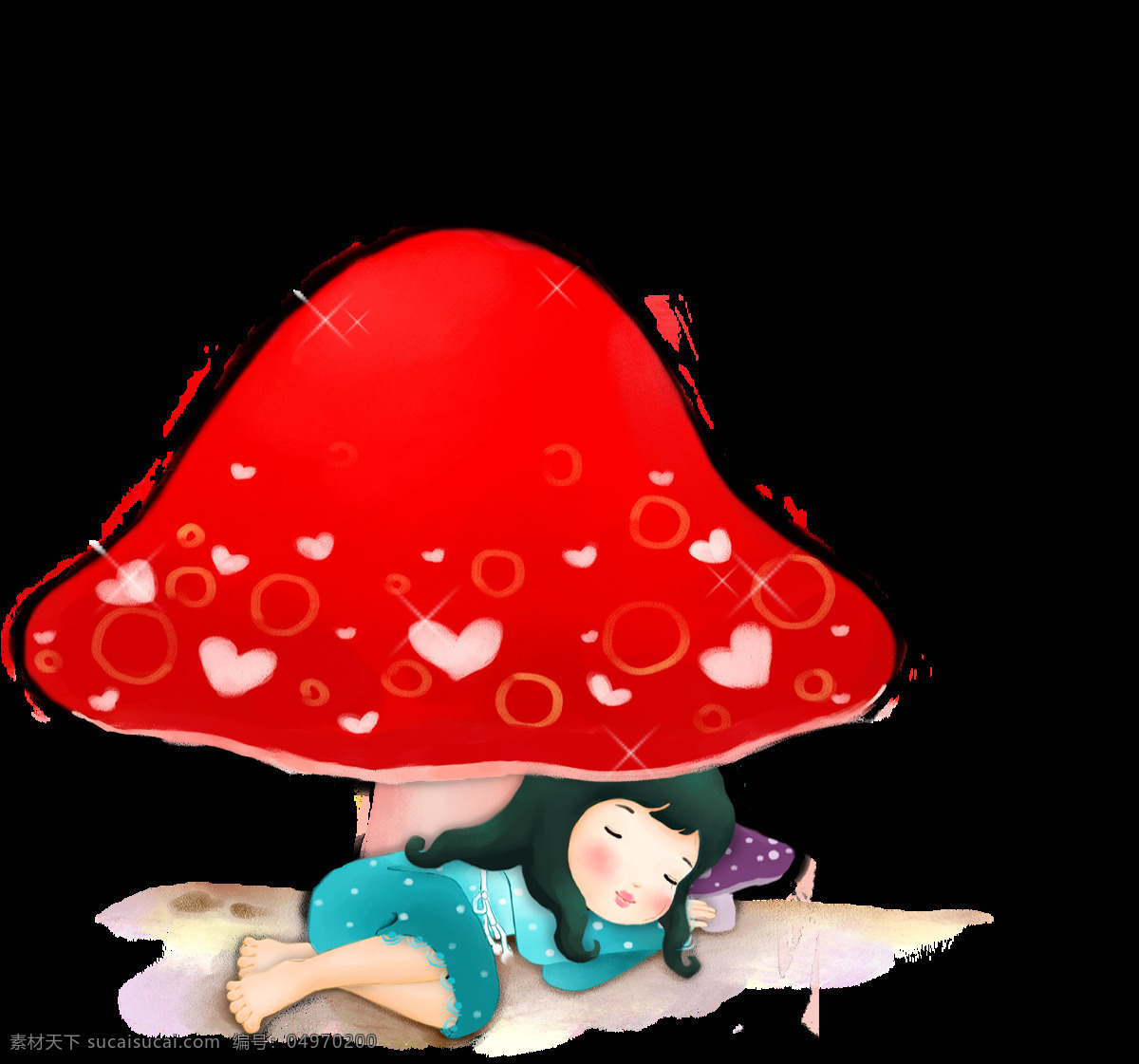 红色 蘑菇 可爱 睡觉 小女孩 装饰 图案 可爱女孩 装饰图案 设计元素 儿童 安全 红色蘑菇 可爱蘑菇 睡觉女孩