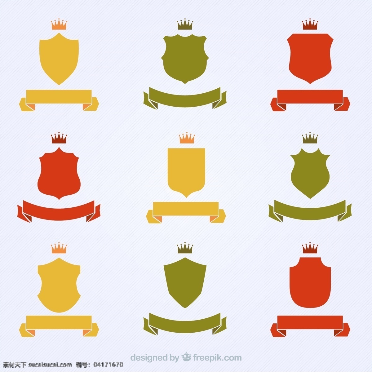 彩色 盾牌 丝带 矢量图 光泽 空白 金属 质感 图标