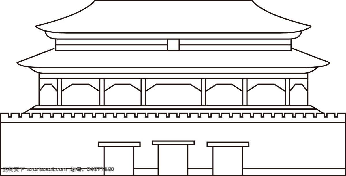 午门故宫线搞 故宫 午门 宫门 矢量 线稿