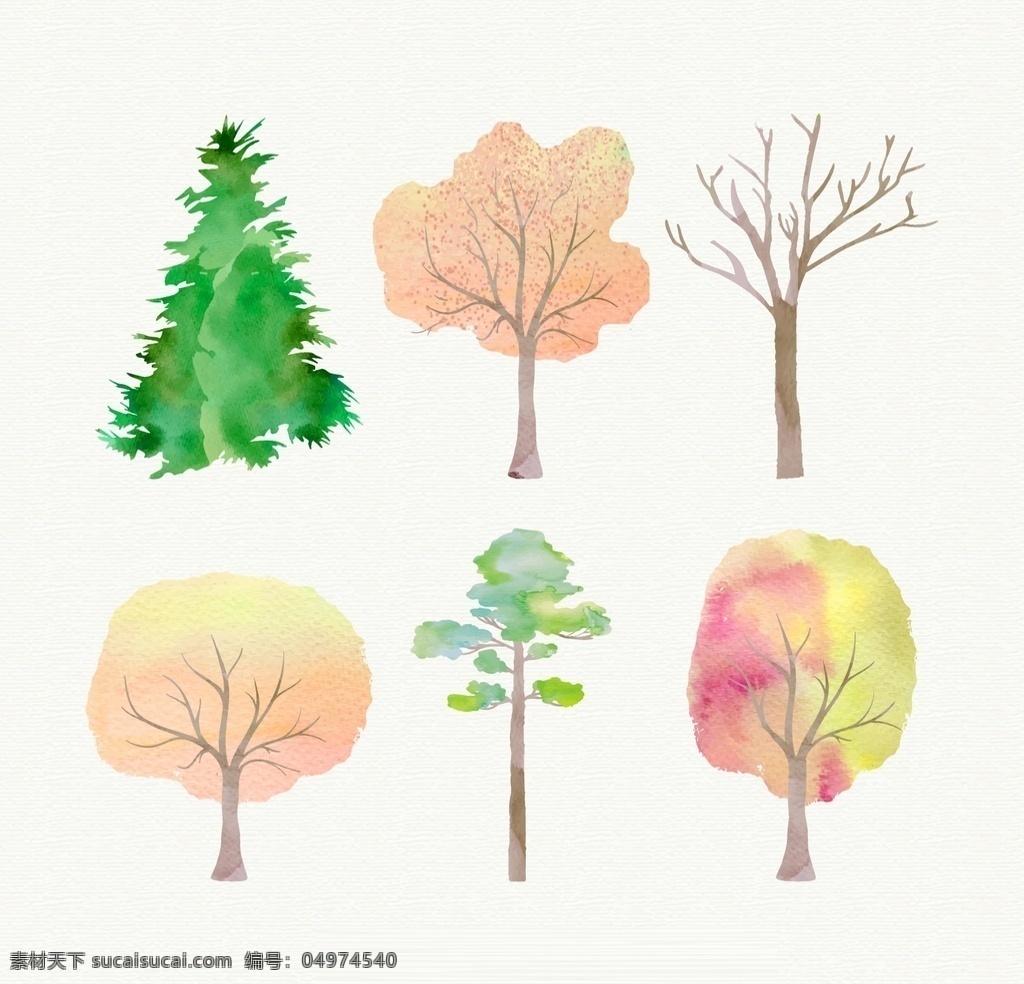 手绘树木海报 水彩 自然 油漆 森林 林木 彩绘 植被