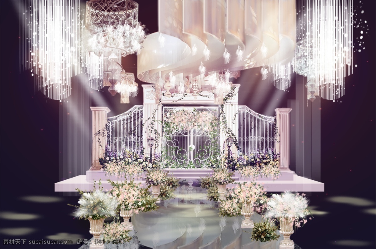 法式 浪漫 古堡 婚礼 粉色 布幔 顶部 线帘 大门