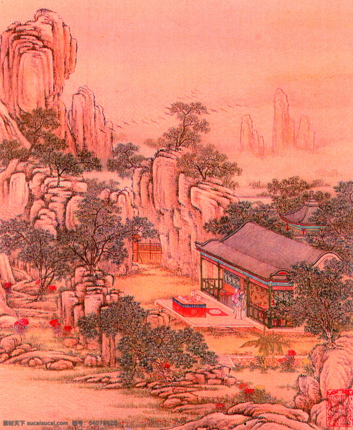 人物名画 中国 古典 藏画 中国古典藏画 设计素材 古典藏画 书画美术 粉色