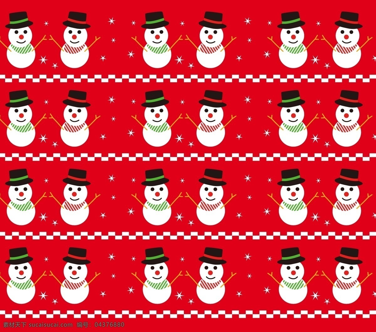 圣诞雪人 雪花 戴帽子的雪人 红背景 红底 数码印花 满版 矢量 无缝连接 底纹边框 背景底纹