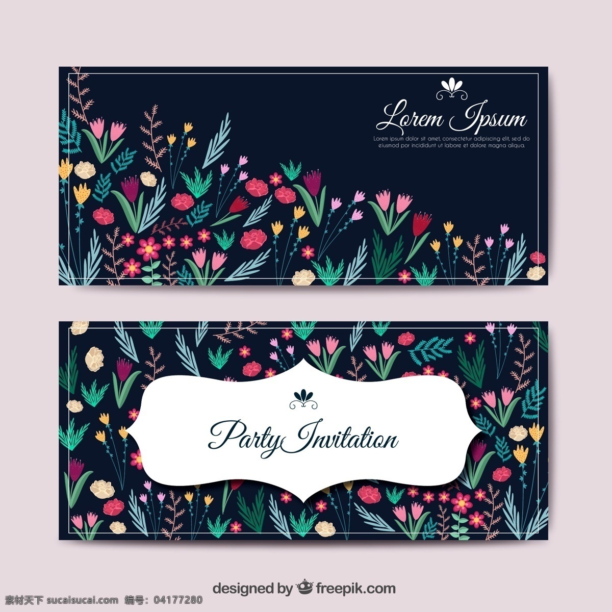 彩色 花卉 派对 邀请 卡 彩色花卉 邀请卡 矢量 创意设计 名片卡片 黑色