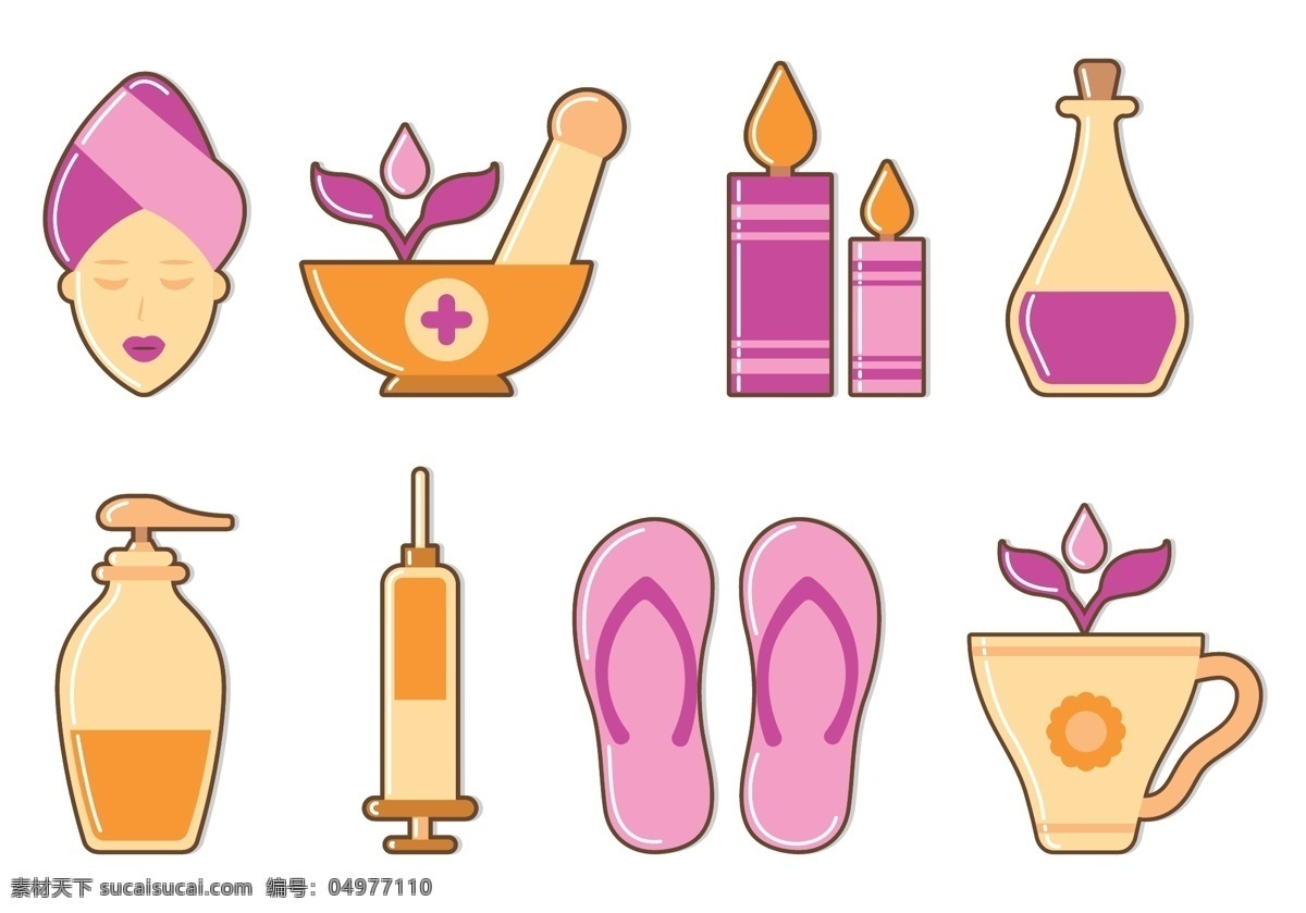 美容 护理 图标 图标设计 护理图标 美容图标 矢量素材 拖鞋 蜡烛 香水 针筒