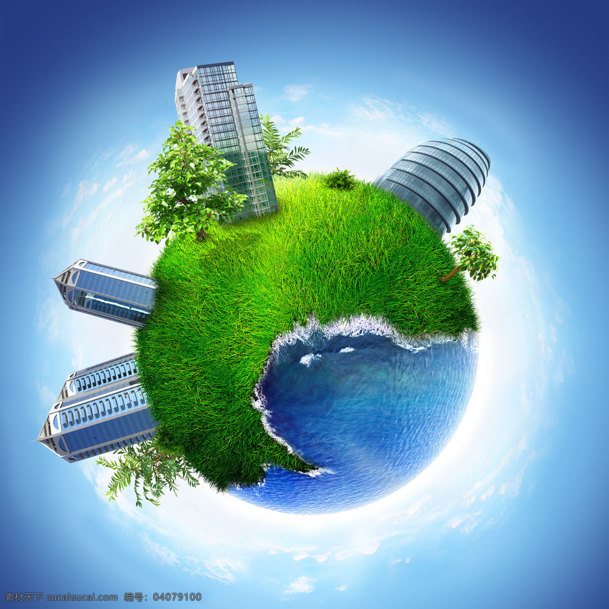 生态 地球 绿色 海洋 草地 楼房 建筑物 树 生态环境 高清图片 地球图片 环境家居