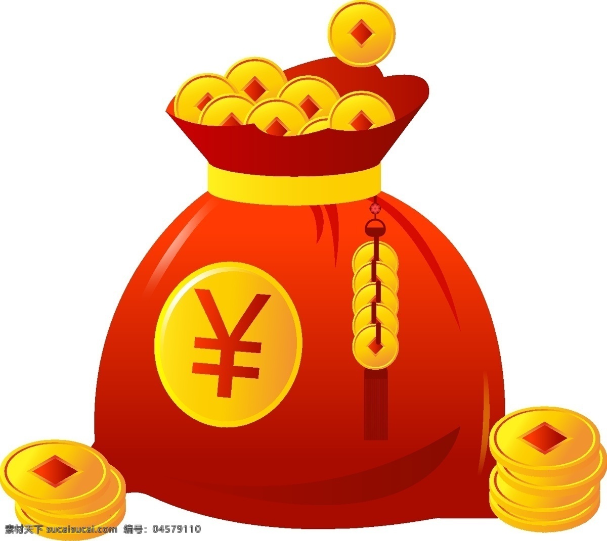 新年 红色 福 袋 金币 矢量 商用 元素 春节 财富 喜庆 过年 福袋 铜钱 原创 欢乐 吉祥