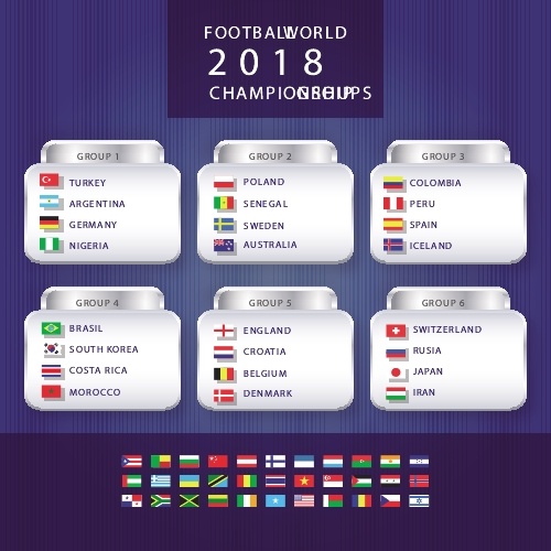 2018 世界杯 小组 分组 元素 矢量素材 足球 卡通 奖杯 国旗 俄罗斯 欧洲杯 比赛 体育 竞赛