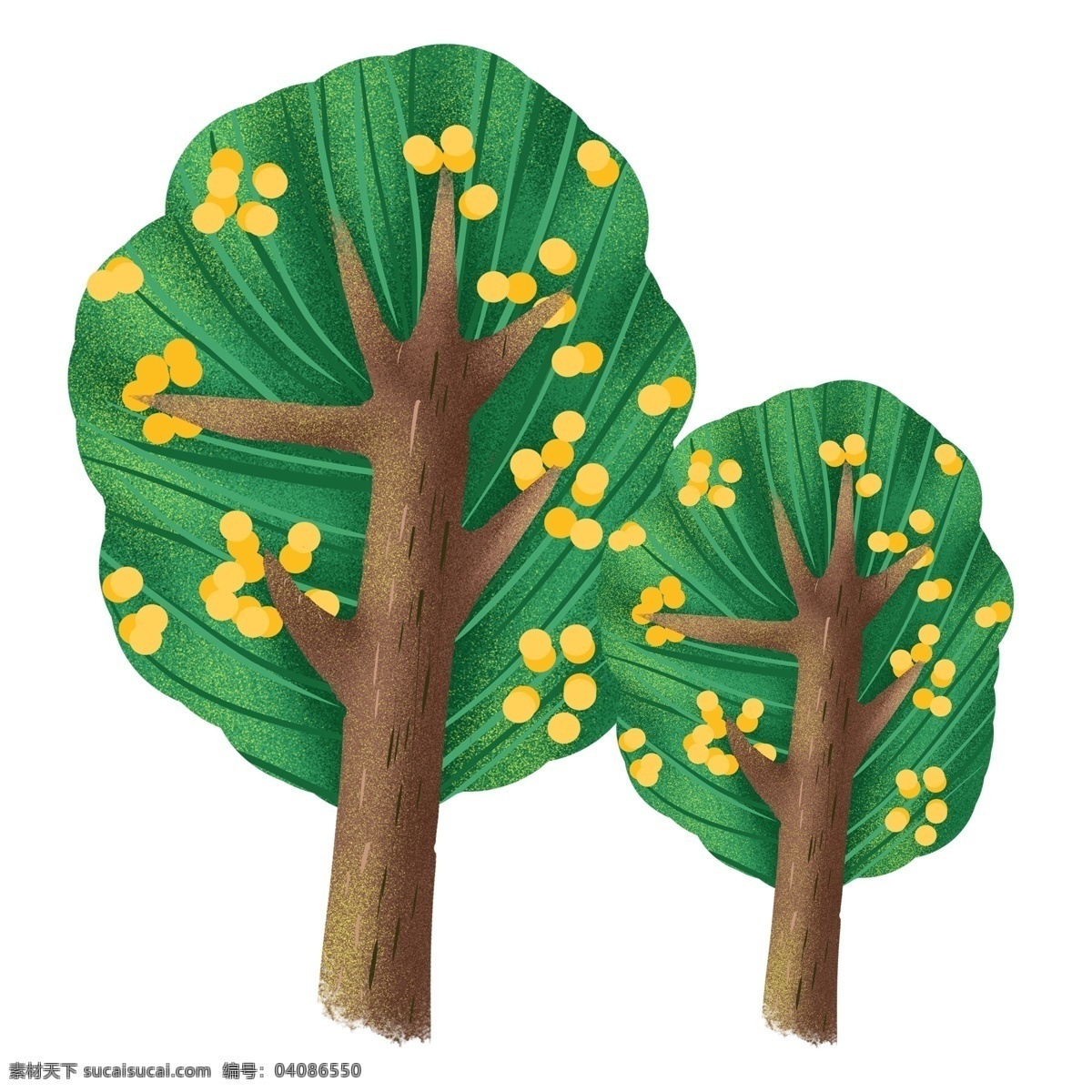 清新 水彩 树木 卡通 透明 绿色 小树 叶子 浪漫 清雅 装饰图案