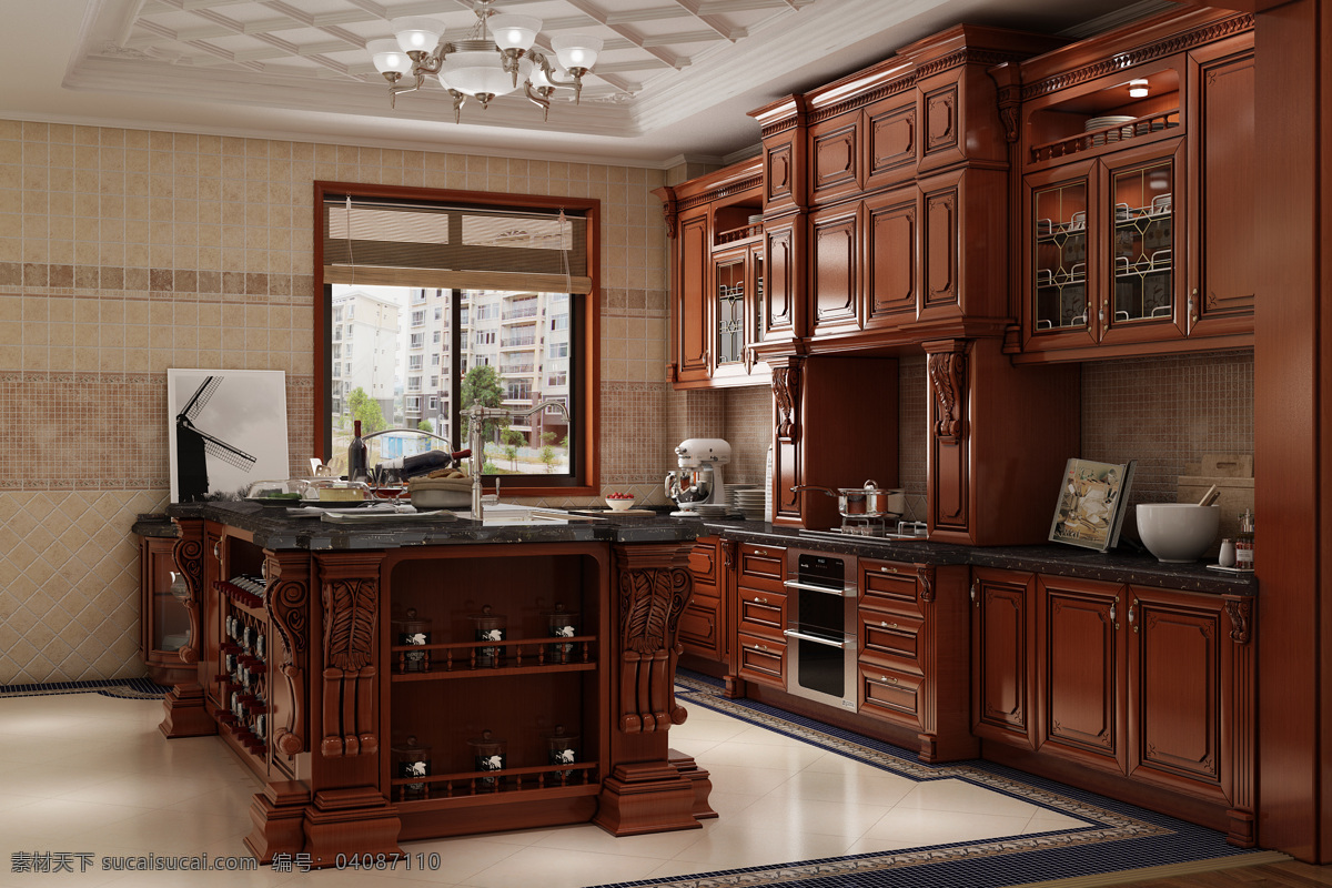 实木橱柜 橱柜 实木 欧式 厨房 豪华 环境设计 室内设计