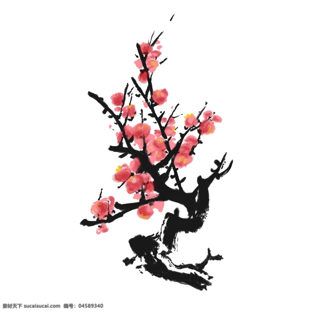 水墨 国画 手绘 梅花 元素 商用