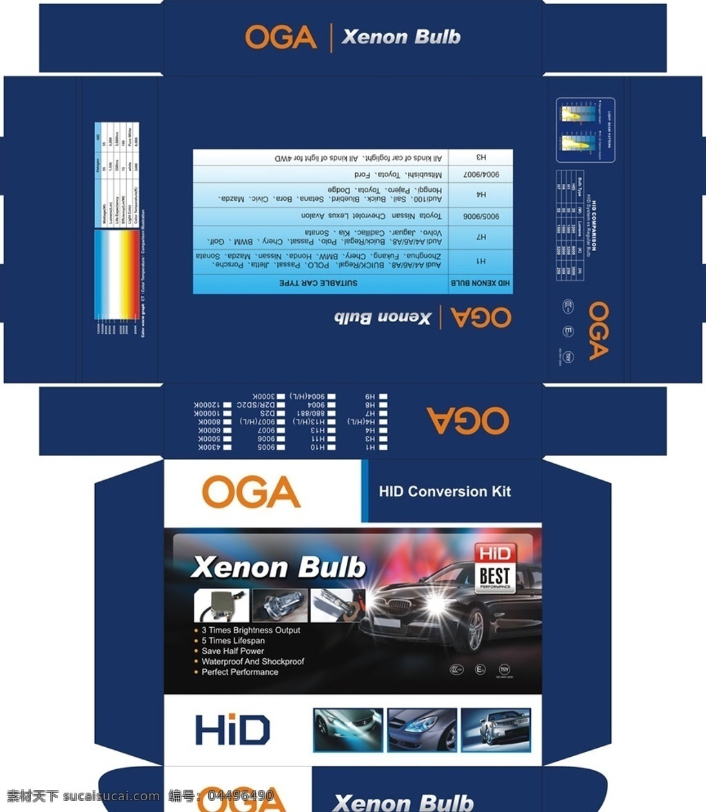 oga包装盒 oga 包装设计 包装盒 hid 汽车 氙气 灯 汽车氙气灯 展开 图 包装盒展开图 矢量