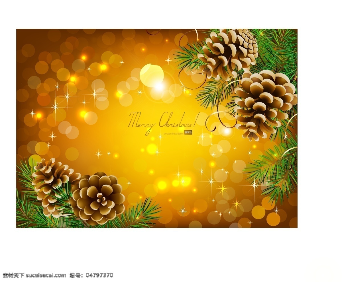 精美 圣诞节 背景 矢量 二 璀璨 格式 矢量素材 松枝 星光 关键字 松果 矢量图 其他矢量图