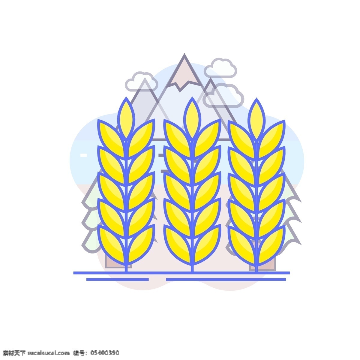 图标 风景 稻麦 科技 农场 矢量 商用 元素 iocn 黄色 麦子 山