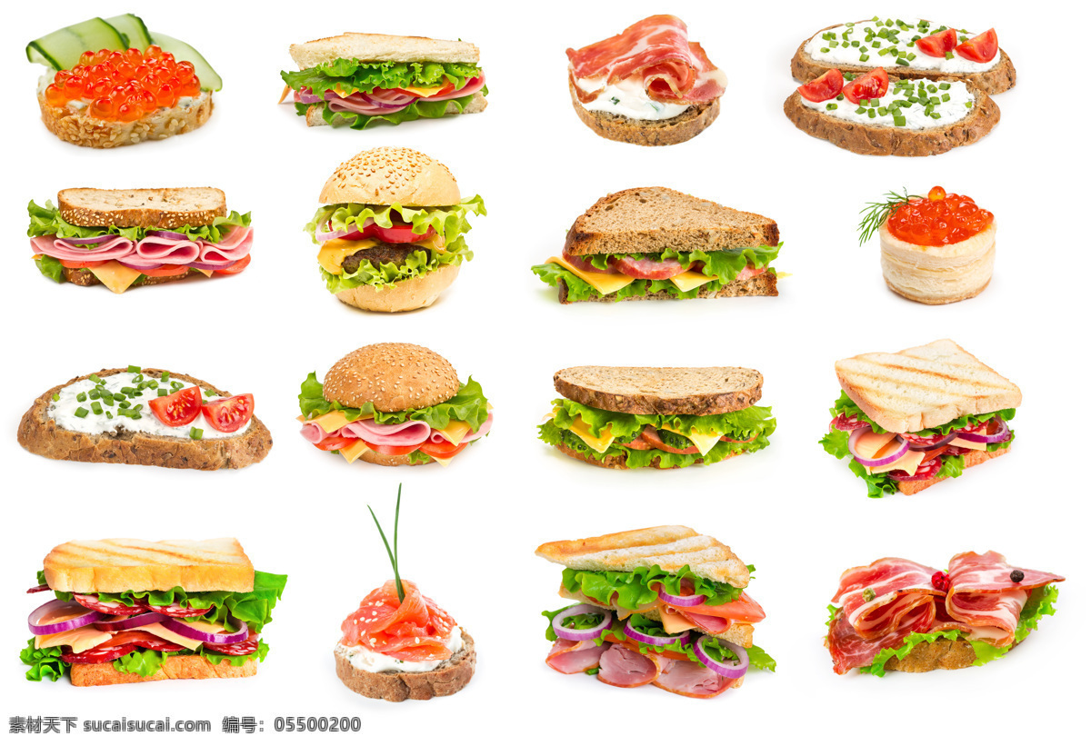 各种 三明治 汉堡 蔬菜 蛋糕 面包 美食 食物 餐饮 快餐 点心 食材原料 餐饮美食 外国美食