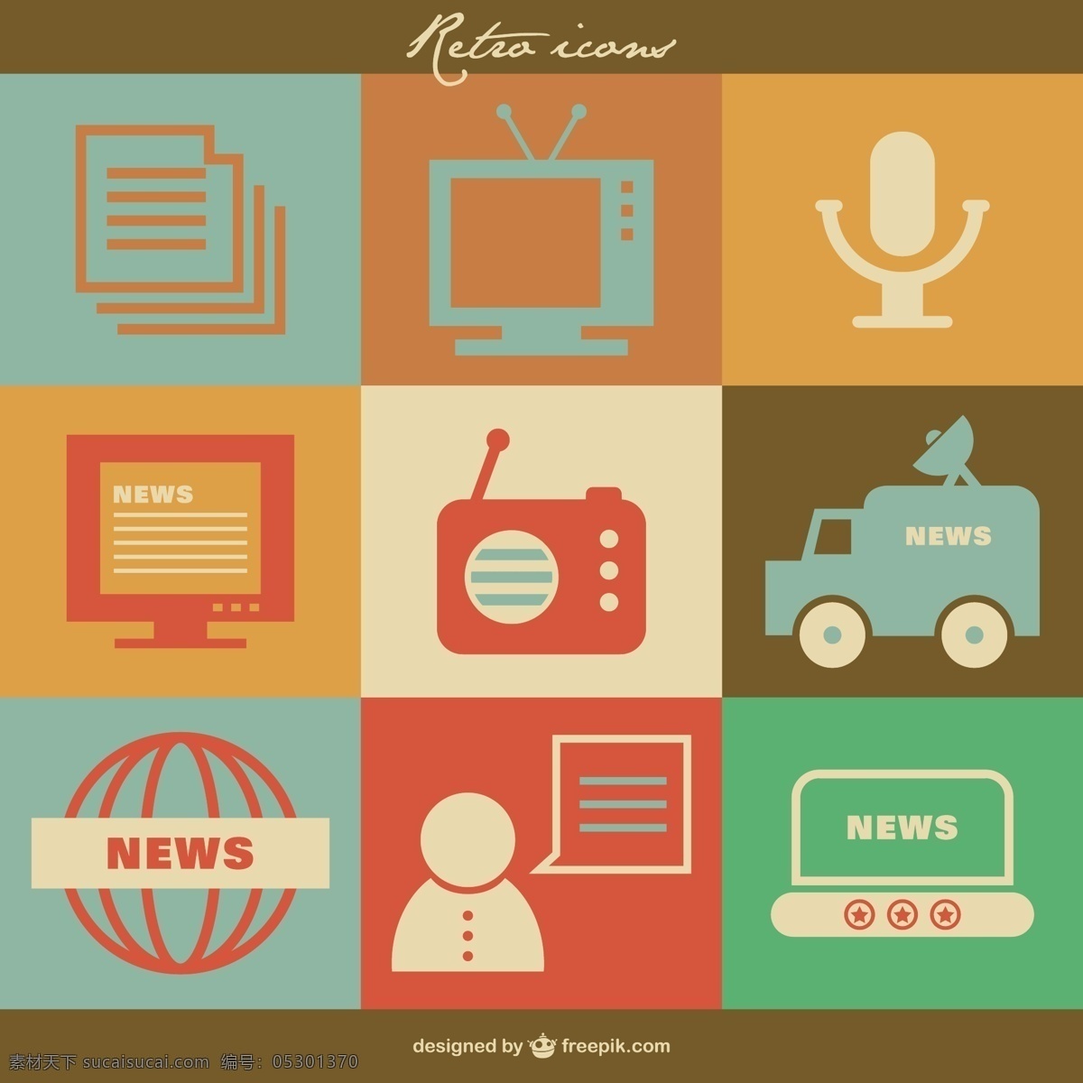 复古 大众 媒体 图标 标志 技术 世界 模板 标志设计 艺术 麦克风 平面 标识 电视 图形 布局 新闻 广播 橙色