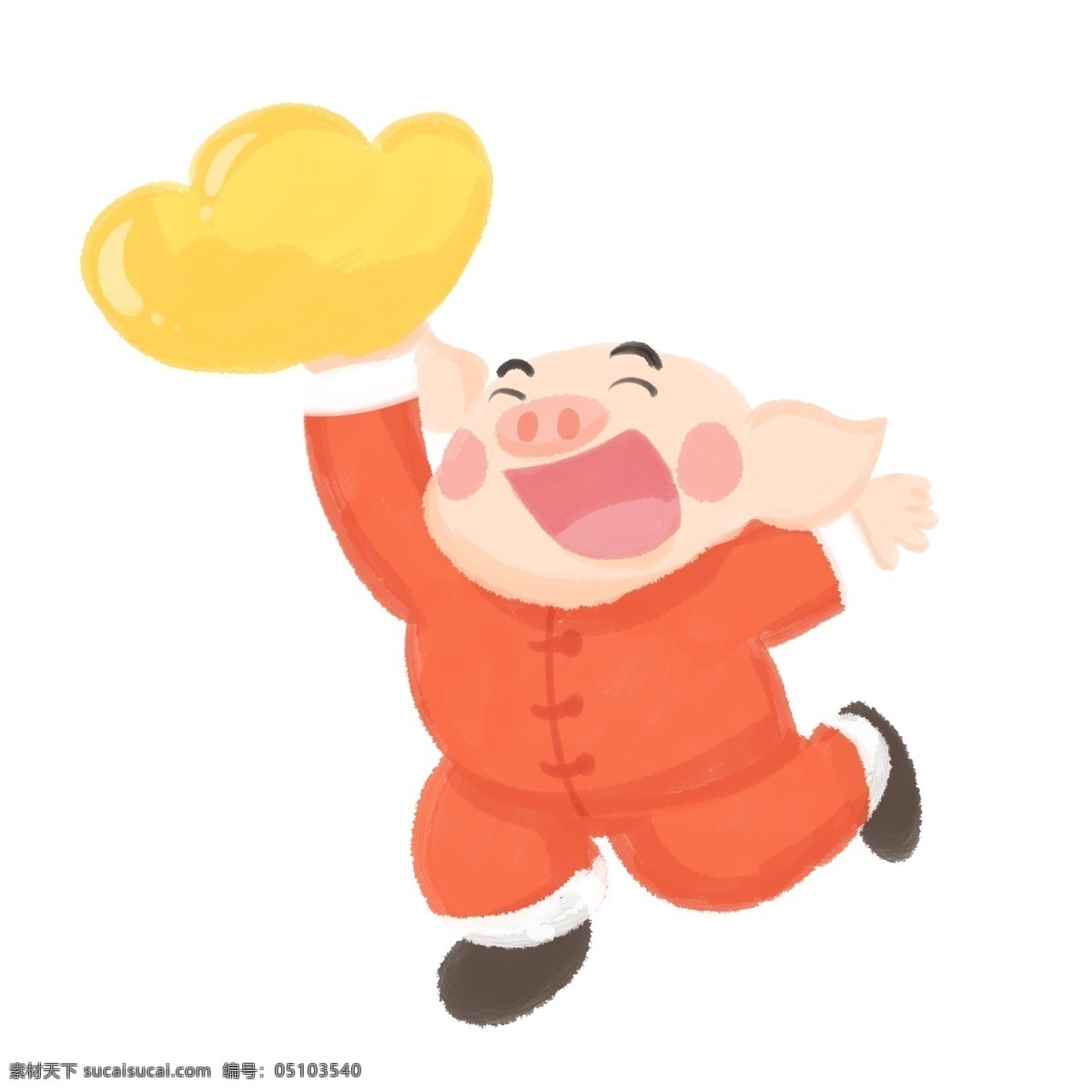 卡通 清新 可爱 金元宝 小 猪 春节 元素 喜庆 插画 新年 小猪