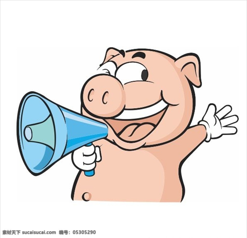 喇叭猪 卡通 卡通猪 大喇叭 呐喊 叫卖 大声 猪 生物世界 家禽家畜
