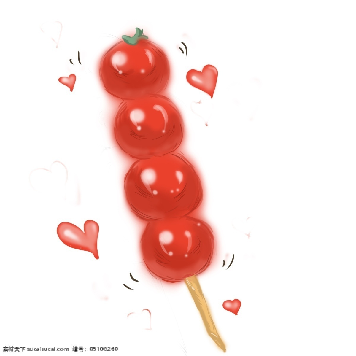 红色 的卡 通 糖葫芦 美味的糖葫芦 美味糖葫芦 卡通食物插画 食物 甜食 零食插画 红色爱心