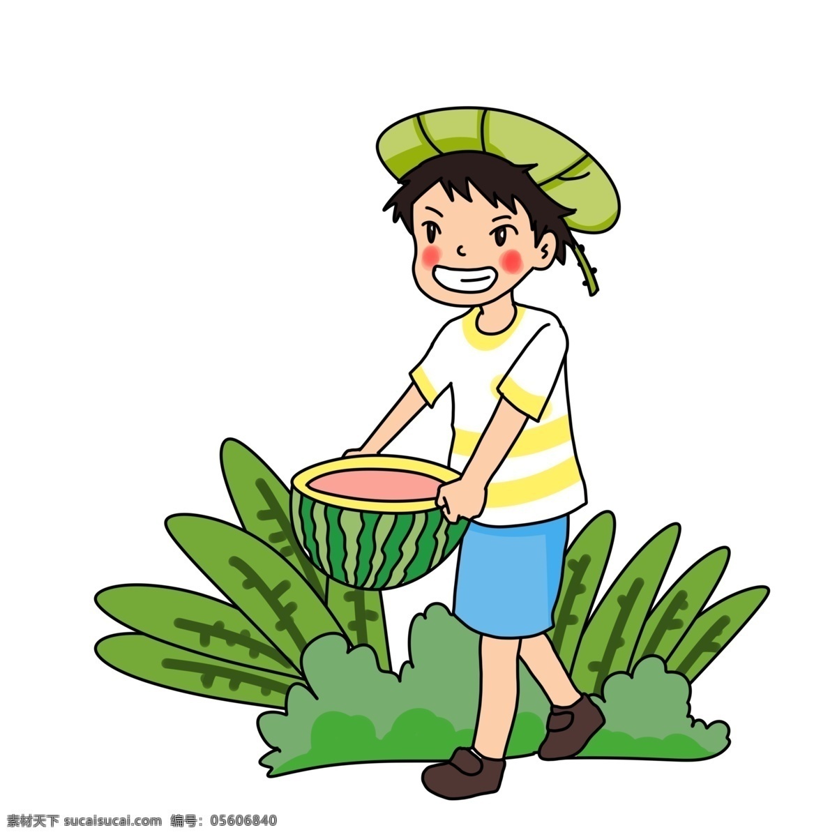 夏日 吃 西瓜 开心 少年 夏天来了 吃西瓜 人物 夏天 夏季 夏至 大暑 小孩 小暑 清爽 草丛 草地 解暑 零食