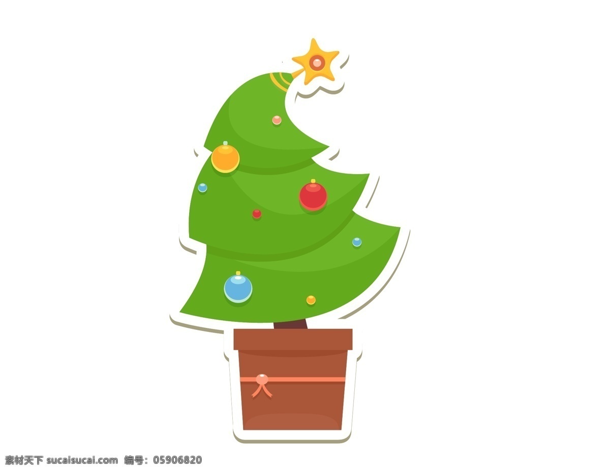 卡通 绿植 圣诞树 元素 小清新 装饰 星星 手绘 圣诞球 盆栽 ai元素 矢量元素