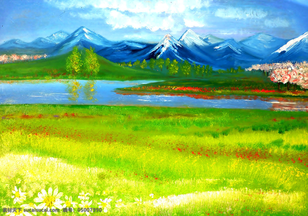 雪山 湖泊 油画 名画 艺术 绘画 文化艺术 艺术品 世界名画 书画文字