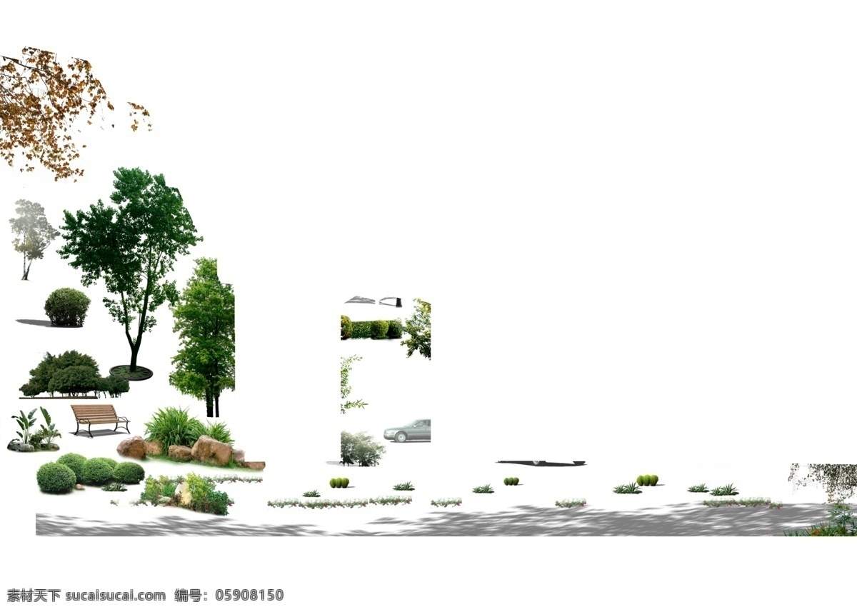 树素材 园林 景观 透视 鸟瞰 平面树 树木平面图 环艺素材 植物 植物素材 树 草地 花卉 花丛 树木 花藤 各种树 分层 源文件 树影 座椅 木椅 车 景观小品 黄杨球 竹子 前景树