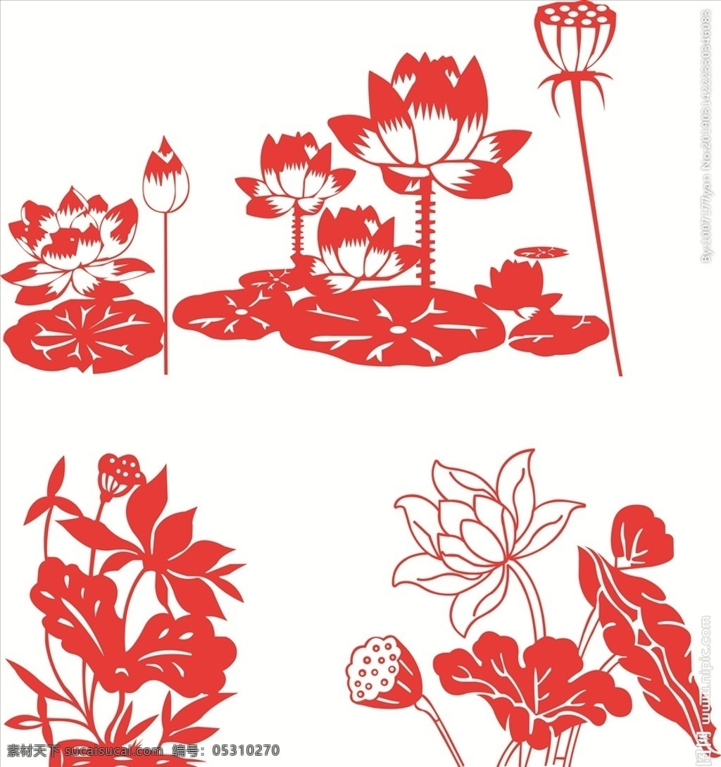 荷花剪纸 中国红 荷花 传统文化 剪纸 植物 荷花元素 花 文化艺术