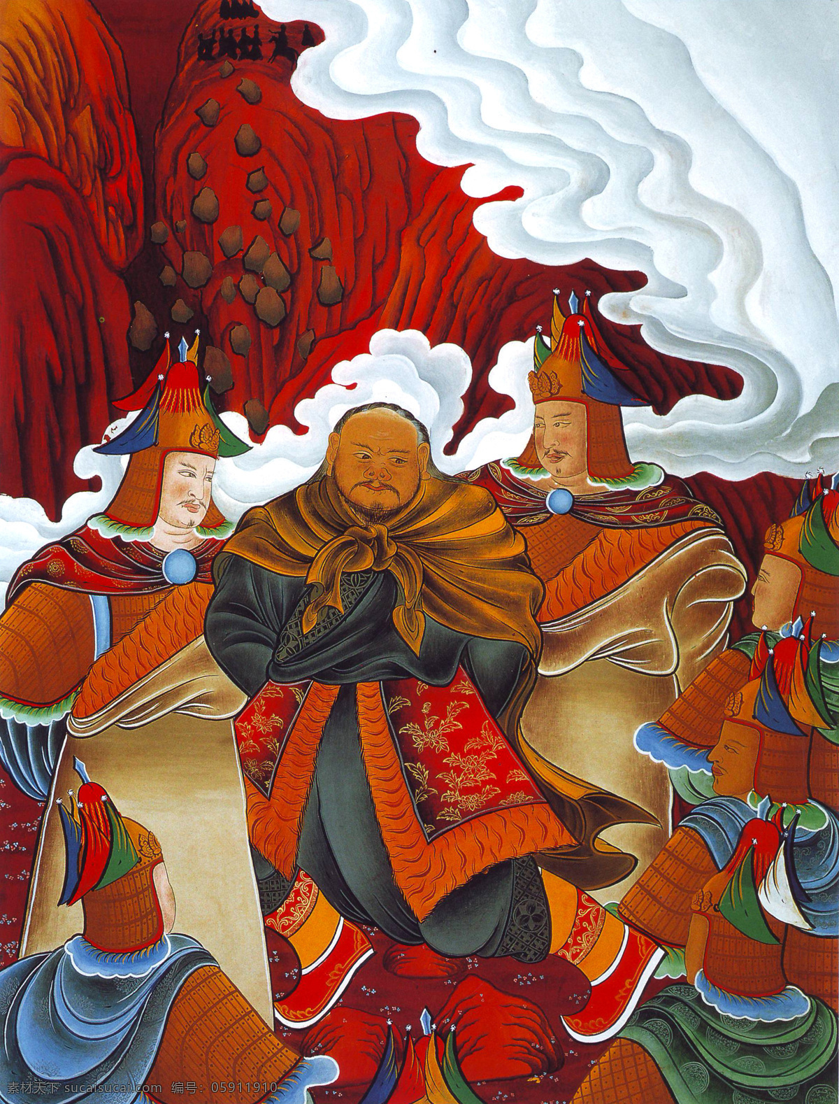 缉拿 恶人 天兵天将 神仙 唐卡 彩绘 佛教 宗教 信仰 卷轴画 书画文字 文化艺术