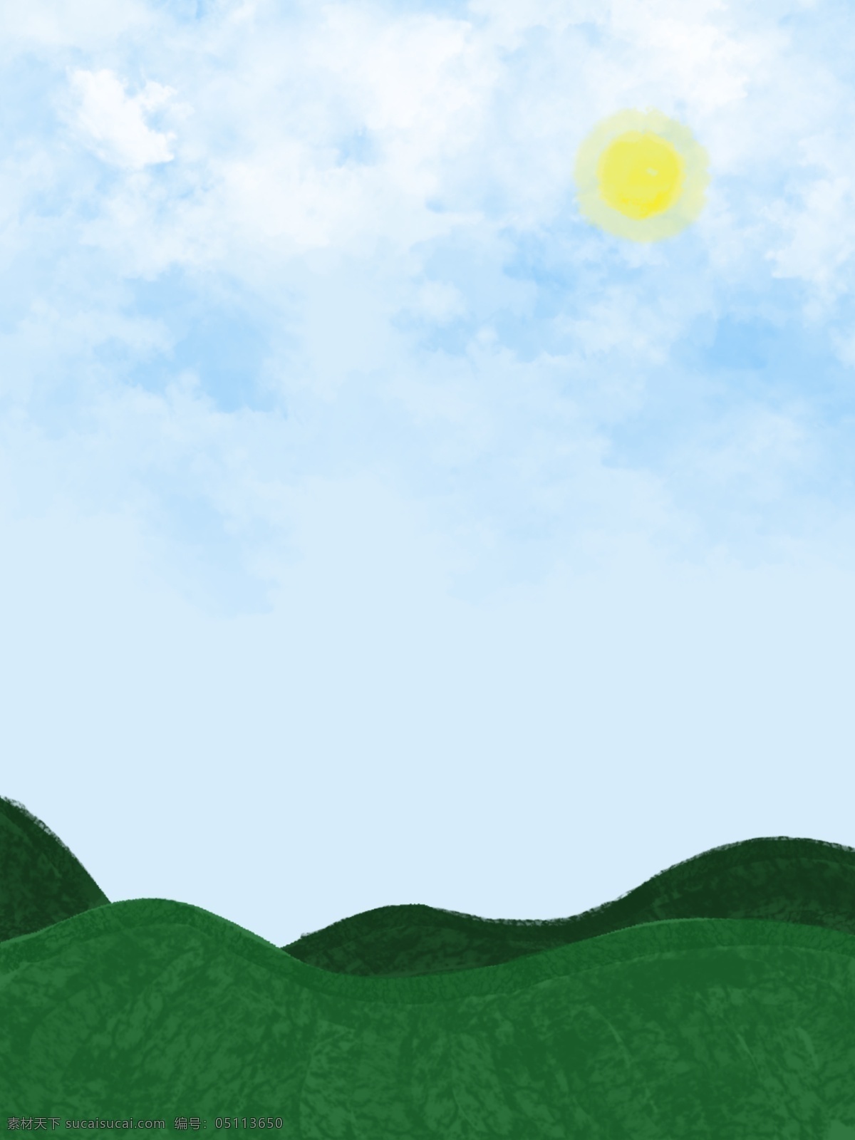 纯 原创 手绘 风景 插画 清新 自然 背景 草原 蓝天