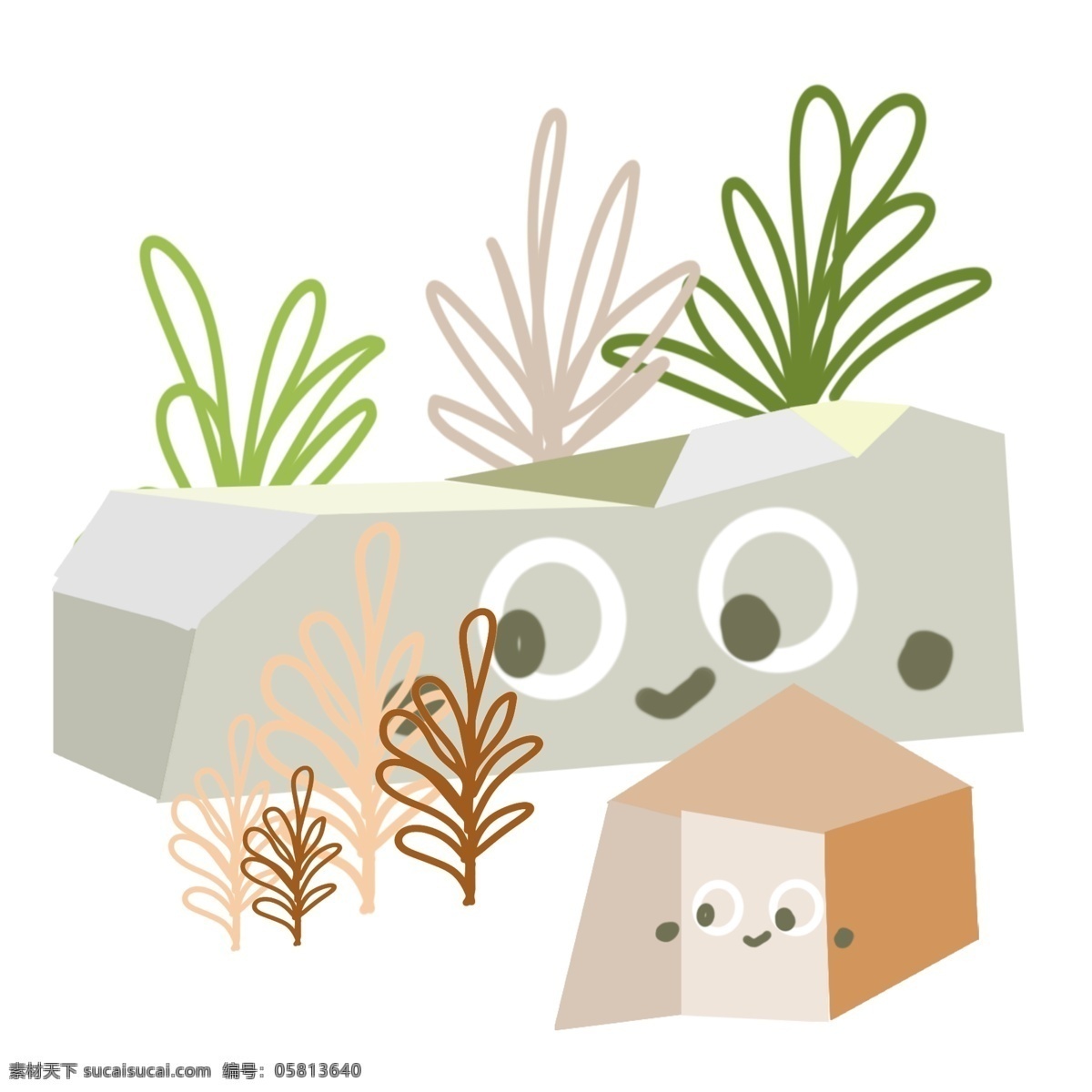 可爱 石头 植物 可爱的石头 石头插图 石头建筑 绿色植物 草丛 卡通植物 植物插画 石子