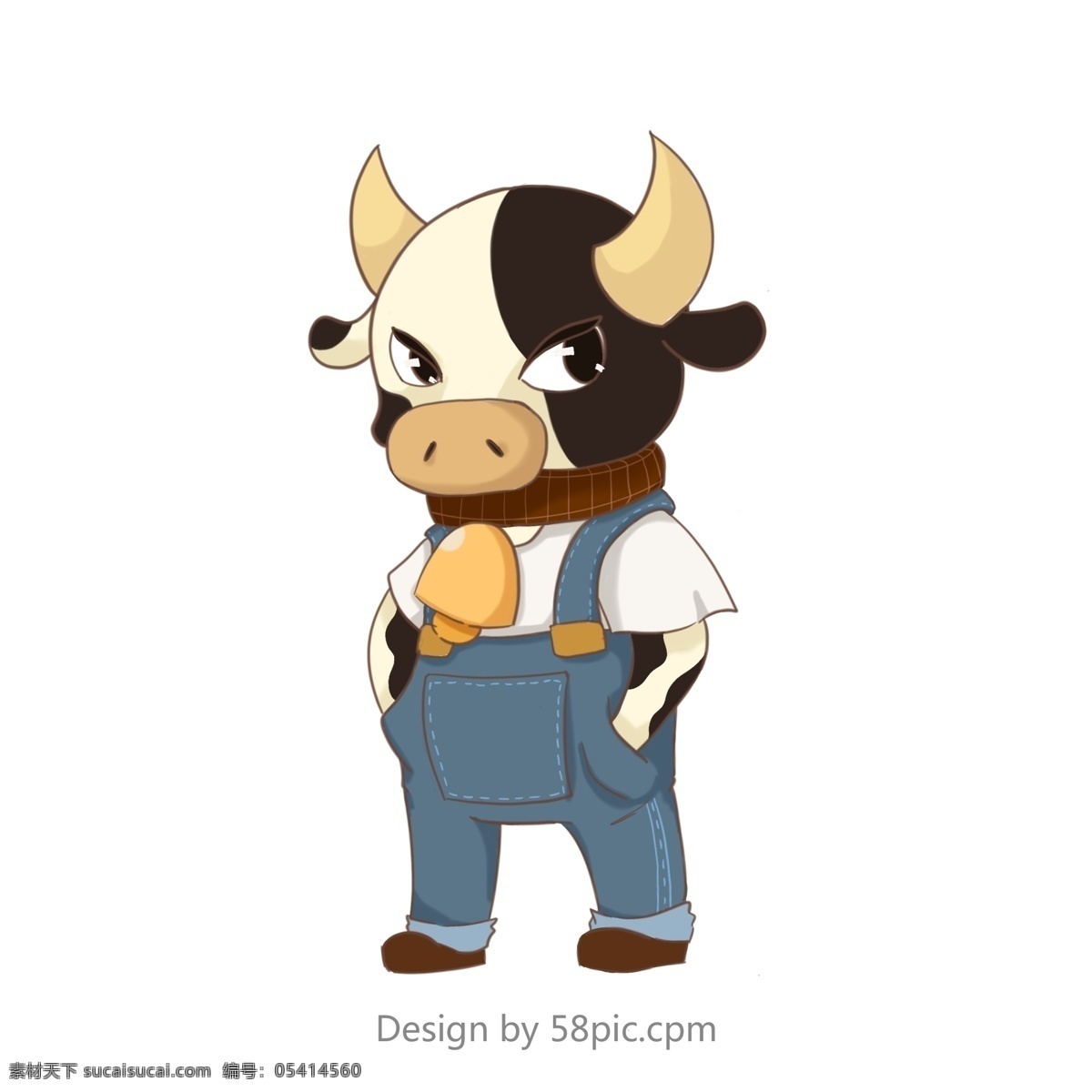 手绘 卡通 拟人化 奶牛 可爱 背带裤