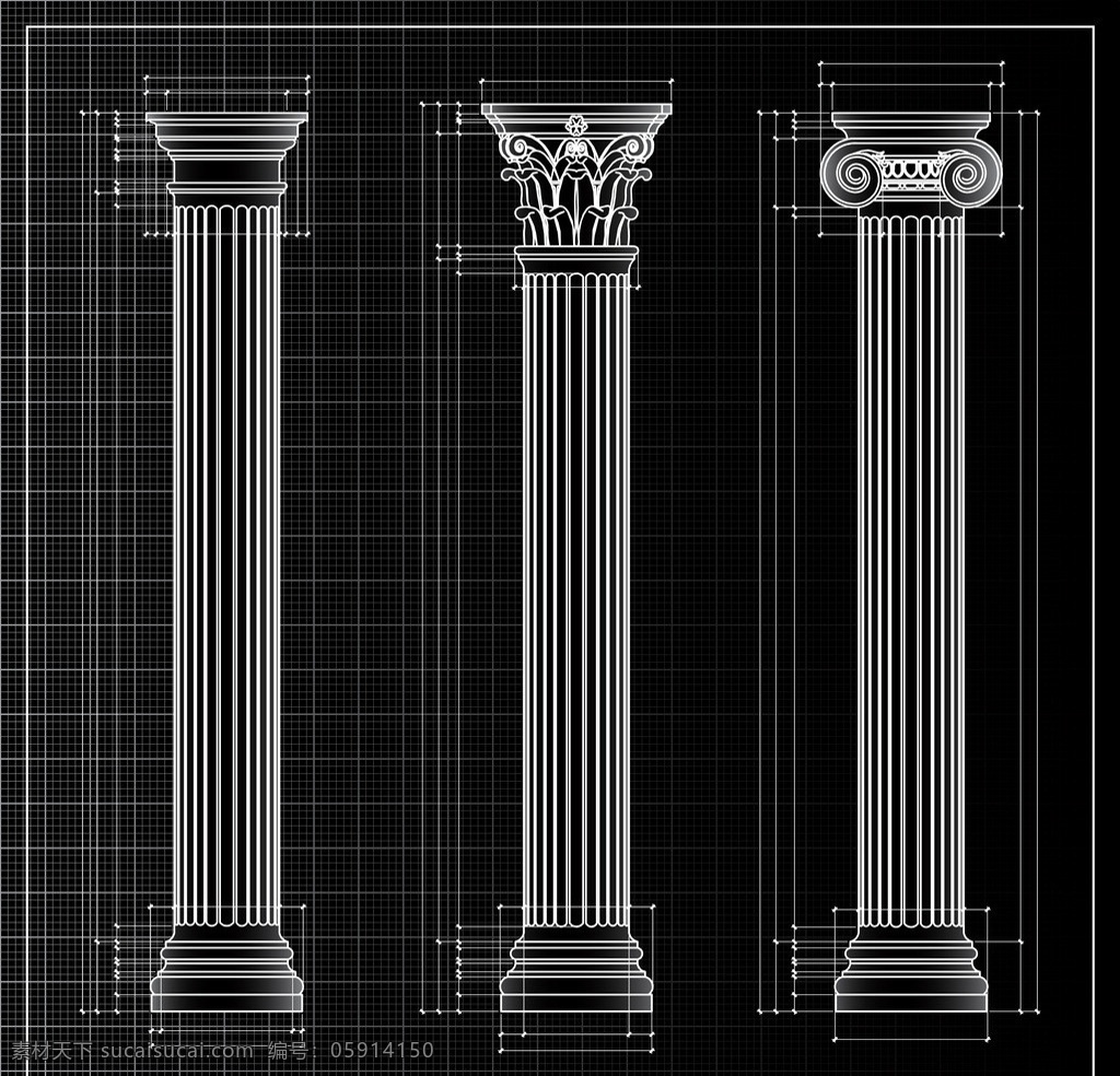 罗马柱 欧洲 花纹 石柱 矢量 雕刻 石刻 手绘 建筑材料